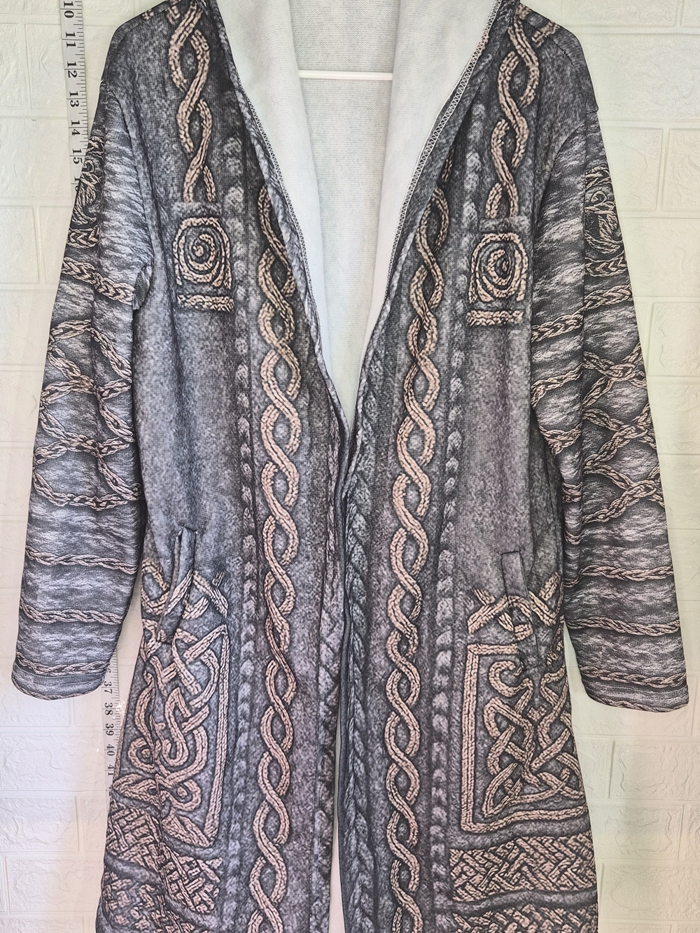 Women's Viking Celtic Knot Knit Long Cardigan Grey Bronze Celtic Size M NWT